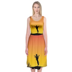 Horse Cowboy Sunset Western Riding Midi Sleeveless Dress by Nexatart