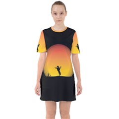 Horse Cowboy Sunset Western Riding Sixties Short Sleeve Mini Dress by Nexatart