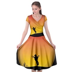 Horse Cowboy Sunset Western Riding Cap Sleeve Wrap Front Dress by Nexatart