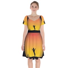 Horse Cowboy Sunset Western Riding Short Sleeve Bardot Dress by Nexatart