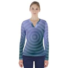 Teal Background Concentric V-neck Long Sleeve Top by Nexatart