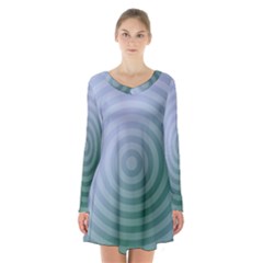 Teal Background Concentric Long Sleeve Velvet V-neck Dress by Nexatart