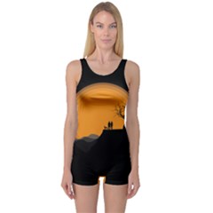 Couple Dog View Clouds Tree Cliff One Piece Boyleg Swimsuit by Nexatart