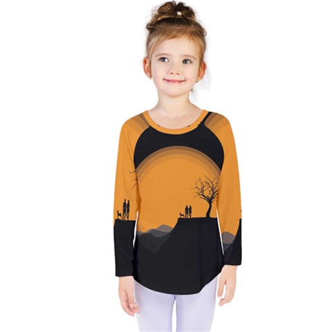 Couple Dog View Clouds Tree Cliff Kids  Long Sleeve Tee by Nexatart