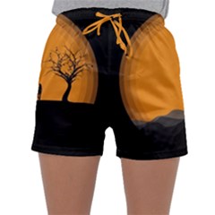 Couple Dog View Clouds Tree Cliff Sleepwear Shorts by Nexatart