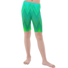 Green Zig Zag Chevron Classic Pattern Kids  Mid Length Swim Shorts by Nexatart