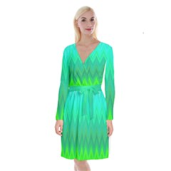 Green Zig Zag Chevron Classic Pattern Long Sleeve Velvet Front Wrap Dress