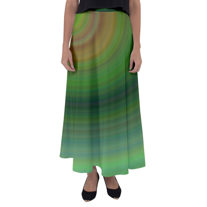 Green Background Elliptical Flared Maxi Skirt