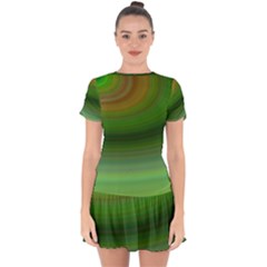 Green Background Elliptical Drop Hem Mini Chiffon Dress