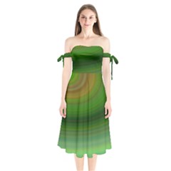 Green Background Elliptical Shoulder Tie Bardot Midi Dress