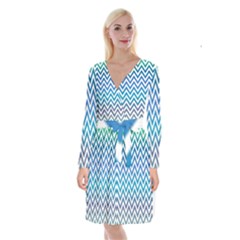 Blue Zig Zag Chevron Classic Pattern Long Sleeve Velvet Front Wrap Dress