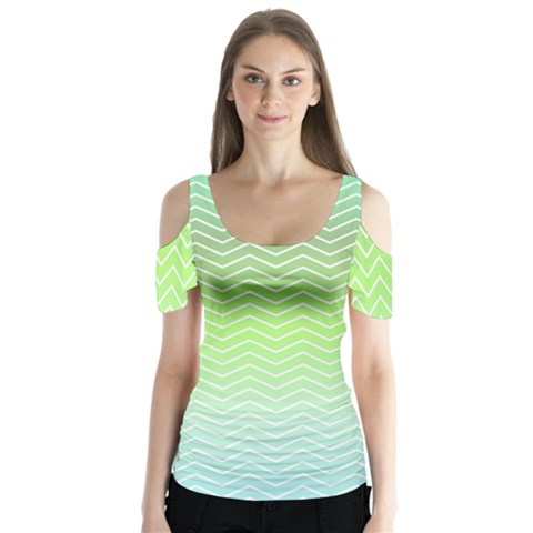 Green Line Zigzag Pattern Chevron Butterfly Sleeve Cutout Tee  by Nexatart