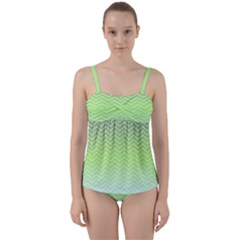 Green Line Zigzag Pattern Chevron Twist Front Tankini Set