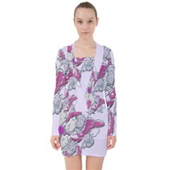 Bouquet Flowers Plant Purple V-neck Bodycon Long Sleeve Dress by Nexatart