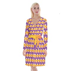 Pattern Background Purple Yellow Long Sleeve Velvet Front Wrap Dress