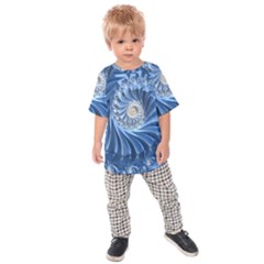 Blue Fractal Abstract Spiral Kids Raglan Tee