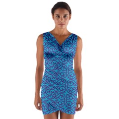 Monogram Blue Purple Background Wrap Front Bodycon Dress