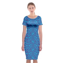 Monogram Blue Purple Background Classic Short Sleeve Midi Dress