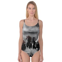 Awesome Wild Black Horses Running In The Night Camisole Leotard  by FantasyWorld7