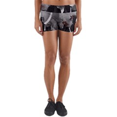 Awesome Wild Black Horses Running In The Night Yoga Shorts by FantasyWorld7