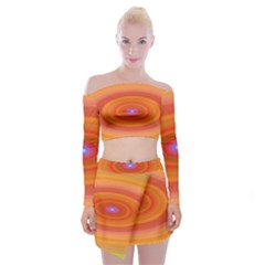 Ellipse Background Orange Oval Off Shoulder Top With Skirt Set by Nexatart