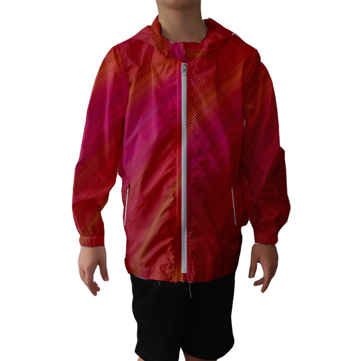 Abstract Red Background Fractal Hooded Wind Breaker (Kids)