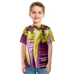 Yellow Magenta Abstract Fractal Kids  Sport Mesh Tee