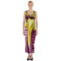 Yellow Magenta Abstract Fractal Fitted Maxi Dress View1