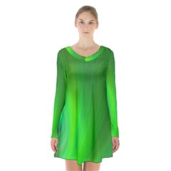 Green Background Abstract Color Long Sleeve Velvet V-neck Dress by Nexatart