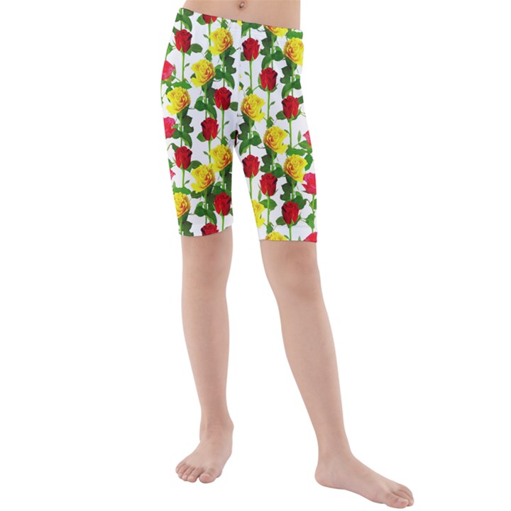 Rose Pattern Roses Background Image Kids  Mid Length Swim Shorts