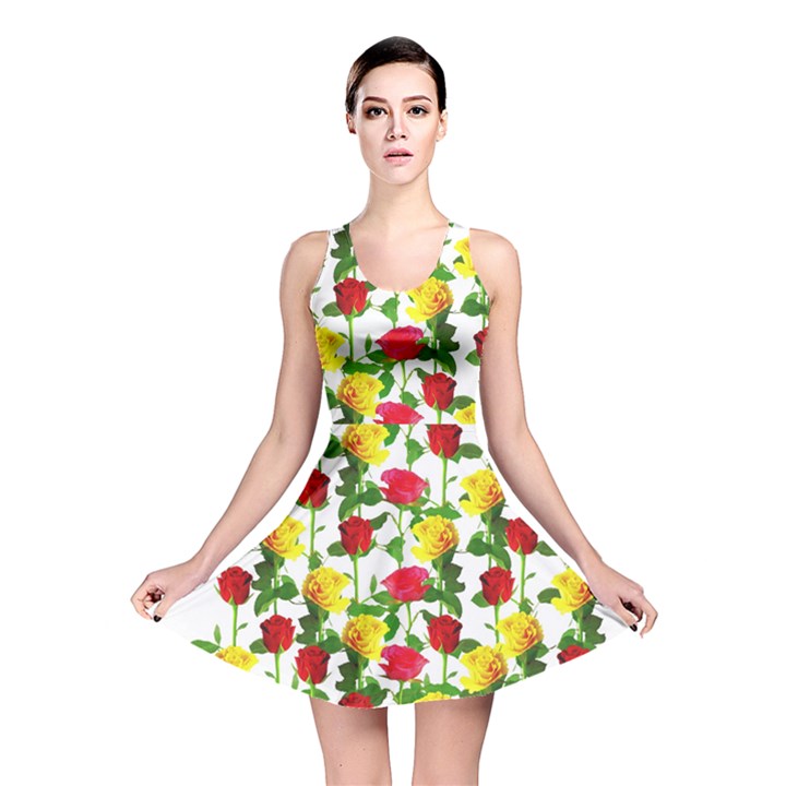 Rose Pattern Roses Background Image Reversible Skater Dress