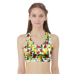 Rose Pattern Roses Background Image Sports Bra With Border by Nexatart