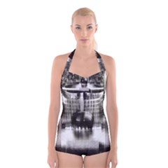 Black And White Hdr Spreebogen Boyleg Halter Swimsuit 