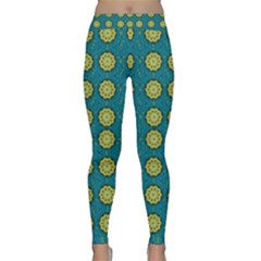 Sunshine Mandalas On Blue Classic Yoga Leggings by pepitasart