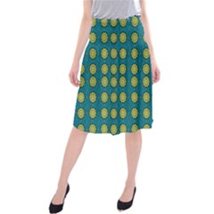 Sunshine Mandalas On Blue Midi Beach Skirt by pepitasart