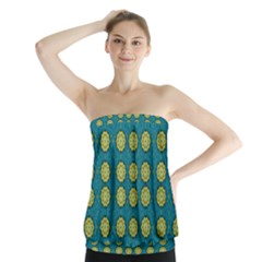 Sunshine Mandalas On Blue Strapless Top by pepitasart