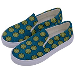 Sunshine Mandalas On Blue Kids  Canvas Slip Ons by pepitasart