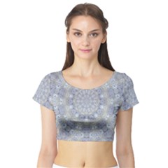 Flower Lace In Decorative Style Short Sleeve Crop Top by pepitasart