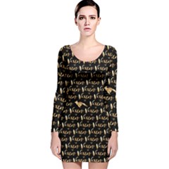 Hotwife Vixen With Butterfly In Gold On Black Long Sleeve Velvet Bodycon Dress