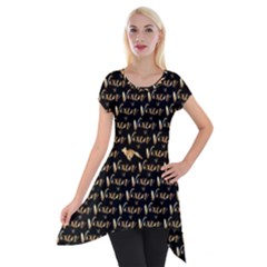 Hotwife Vixen With Butterfly In Gold On Black Short Sleeve Side Drop Tunic by MakeaStatementClothing