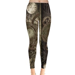 Stemapunk Design With Clocks And Gears Leggings  by FantasyWorld7