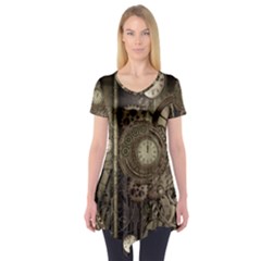 Stemapunk Design With Clocks And Gears Short Sleeve Tunic  by FantasyWorld7