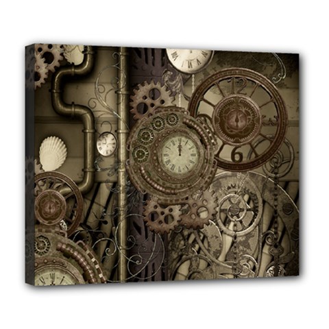 Stemapunk Design With Clocks And Gears Deluxe Canvas 24  X 20   by FantasyWorld7