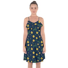 Yellow & Blue Bloom Ruffle Detail Chiffon Dress