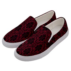 Black And Red Damask Antique Vintage Curtain Lace Pattern Men s Canvas Slip Ons by yoursparklingshop