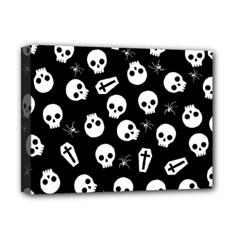 Skull, Spider And Chest  - Halloween Pattern Deluxe Canvas 16  X 12   by Valentinaart