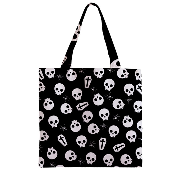 Skull, spider and chest  - Halloween pattern Zipper Grocery Tote Bag