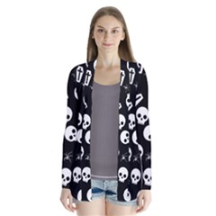 Skull, Spider And Chest  - Halloween Pattern Drape Collar Cardigan by Valentinaart