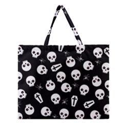 Skull, Spider And Chest  - Halloween Pattern Zipper Large Tote Bag by Valentinaart