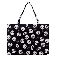 Skull, Spider And Chest  - Halloween Pattern Zipper Medium Tote Bag by Valentinaart